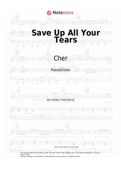 Sheet music, chords Cher - Save Up All Your Tears