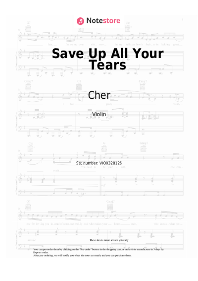 Sheet music, chords Cher - Save Up All Your Tears