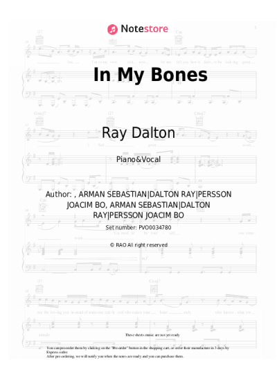 Sheet music, chords Ray Dalton - In My Bones
