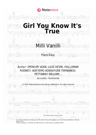 Sheet music, chords Milli Vanilli - Girl You Know It's True