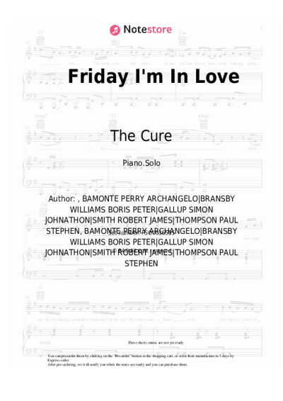 Sheet music, chords The Cure - Friday I'm In Love