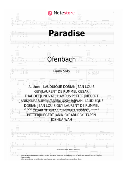 Sheet music, chords Ofenbach, Benjamin Ingrosso - Paradise