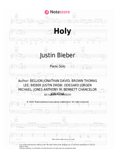 Sheet music, chords Justin Bieber, Chance the Rapper - Holy