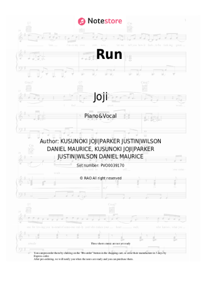 Sheet music, chords Joji - Run