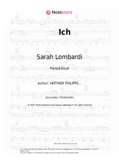 Sheet music, chords Sarah Lombardi - Ich