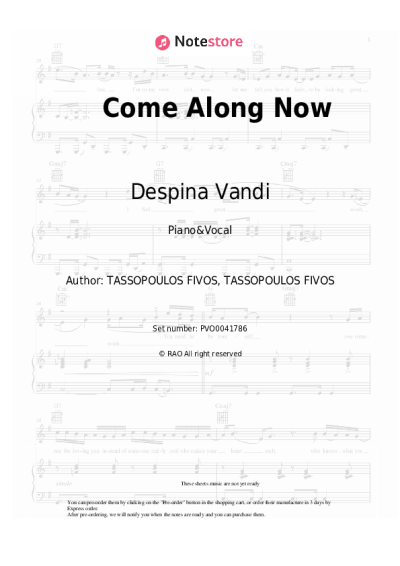 Sheet music, chords Despina Vandi - Come Along Now