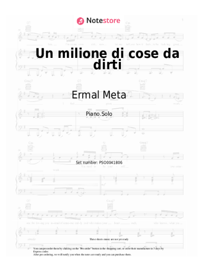 Sheet music, chords Ermal Meta - Un milione di cose da dirti