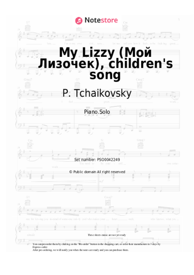 Sheet music, chords P. Tchaikovsky - My Lizzy (Мой Лизочек), children's song