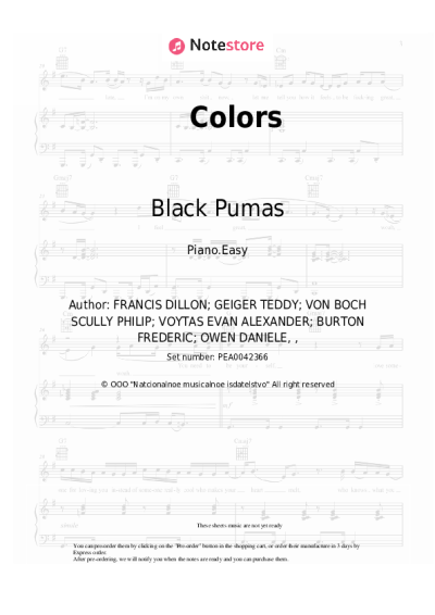 Sheet music, chords Black Pumas - Colors