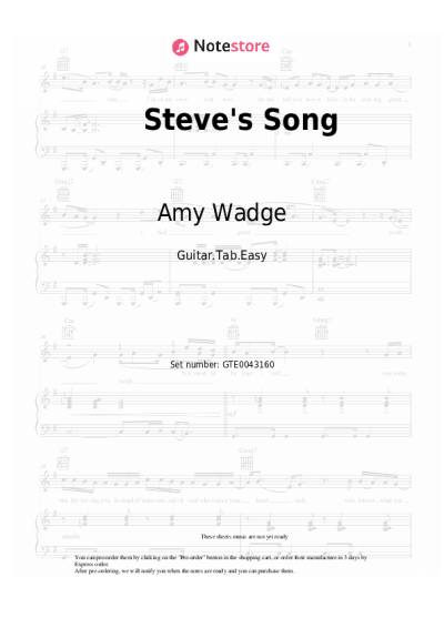 Sheet music, chords Amy Wadge - Steve's Song