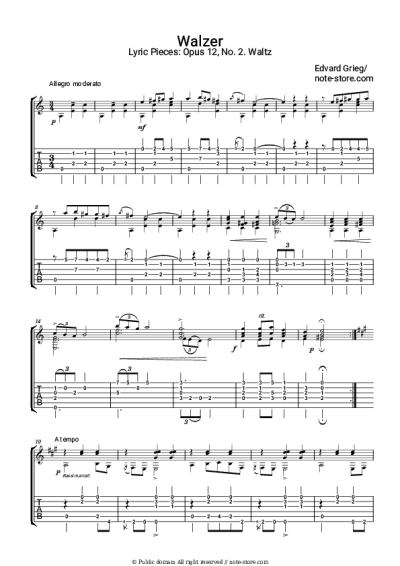 Sheet music, chords Edvard Hagerup Grieg - Lyric Pieces, op.12. No. 2 Waltz