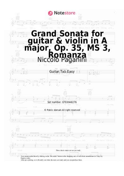 Sheet music, chords Niccolo Paganini - Grand Sonata for guitar & violin in A major, Op. 35, MS 3, Romanza
