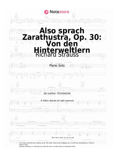 Sheet music, chords Richard Strauss - Also sprach Zarathustra, Op. 30: Von den Hinterweltlern