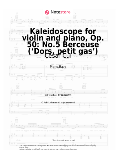 Sheet music, chords Cesar Cui - Kaleidoscope for violin and piano, Op. 50: No.5 Berceuse (‘Dors, petit gas’)