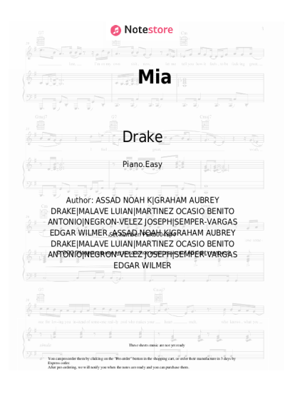 Sheet music, chords Drake, Bad Bunny - Mia
