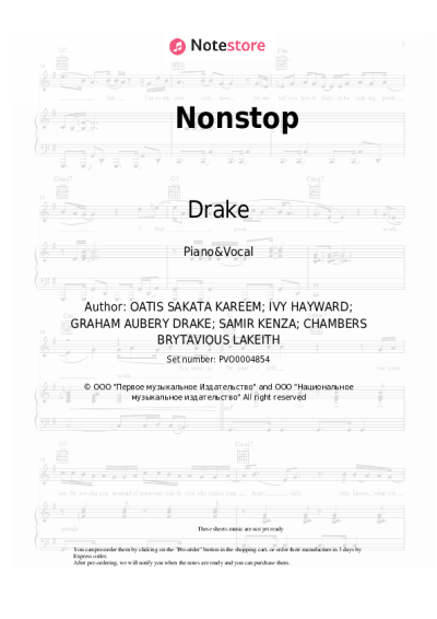 Sheet music, chords Drake - Nonstop