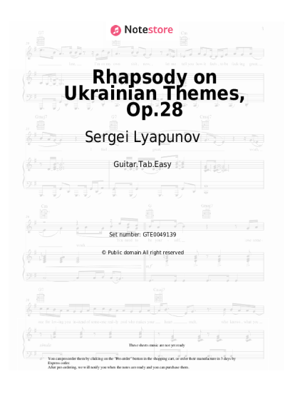 Sheet music, chords Sergei Lyapunov - Rhapsody on Ukrainian Themes, Op.28