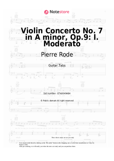 Sheet music, chords Pierre Rode - Violin Concerto No. 7 in A minor, Op.9: I. Moderato