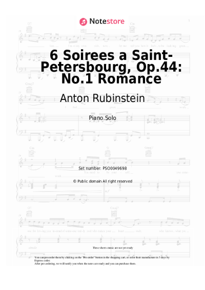 Sheet music, chords Anton Rubinstein - 6 Soirees a Saint-Petersbourg, Op.44: No.1 Romance