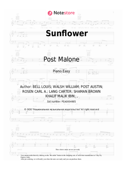 Sheet music, chords Post Malone, Swae Lee - Sunflower