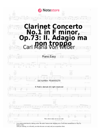 Sheet music, chords Carl Maria Von Weber - Clarinet Concerto No.1 in F minor, Op.73: II. Adagio ma non troppo