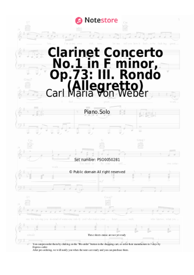 Sheet music, chords Carl Maria Von Weber - Clarinet Concerto No.1 in F minor, Op.73: III. Rondo (Allegretto)