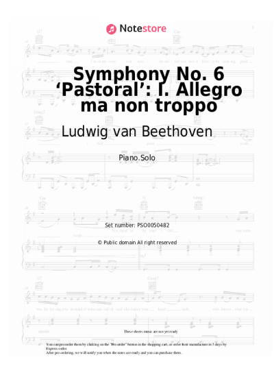 Sheet music, chords Ludwig van Beethoven - Symphony No. 6 ‘Pastoral’: I. Allegro ma non troppo