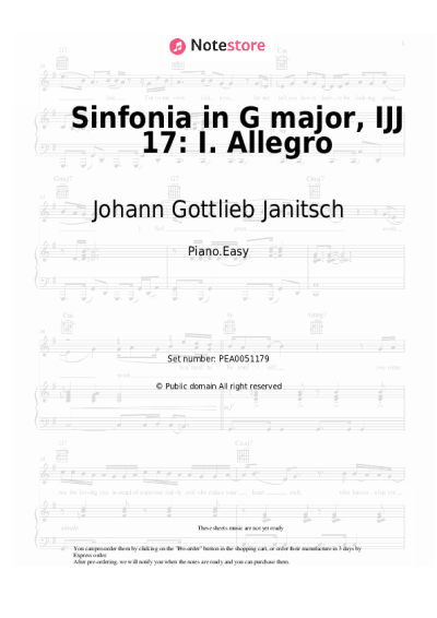 Sheet music, chords Johann Gottlieb Janitsch - Sinfonia in G major, IJJ 17: I. Allegro