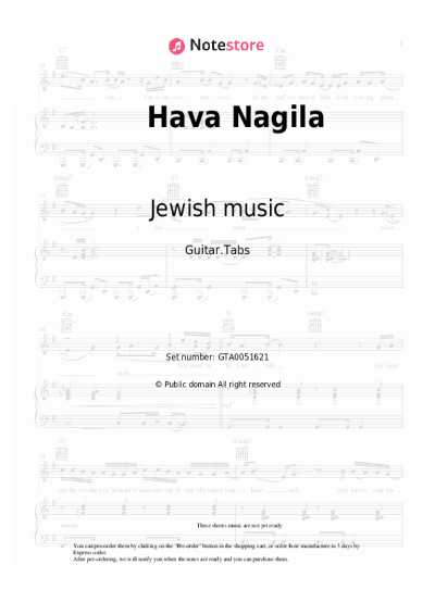 Sheet music, chords Jewish music - Hava Nagila