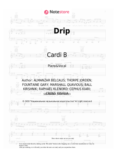 Sheet music, chords Cardi B, Migos - Drip