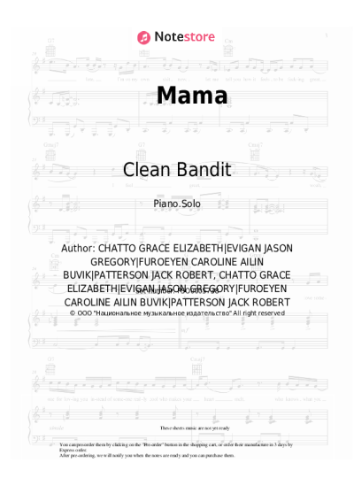 Sheet music, chords Clean Bandit, Ellie Goulding - Mama
