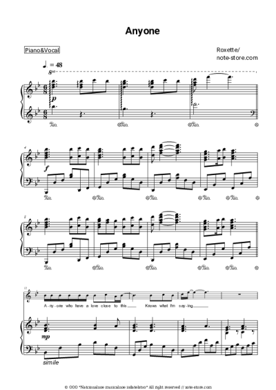 Sheet music, chords Roxette - Anyone