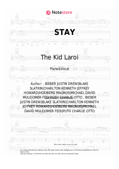 Sheet music, chords The Kid Laroi, Justin Bieber - STAY