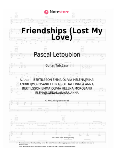 Sheet music, chords Pascal Letoublon, Leony - Friendships (Lost My Love)