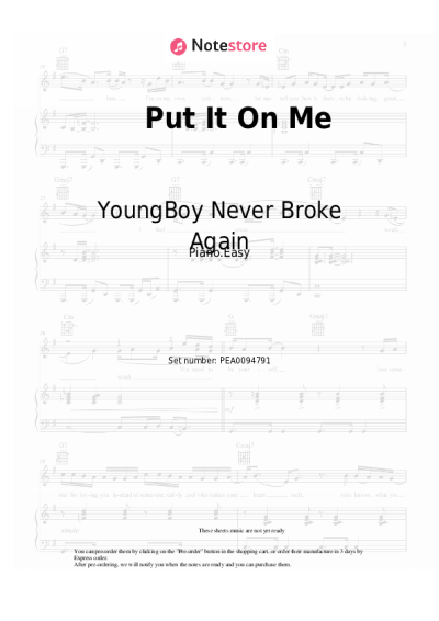 Sheet music, chords YoungBoy Never Broke Again - Put It On Me