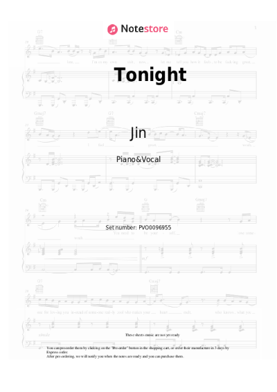 Sheet music, chords Jin - Tonight