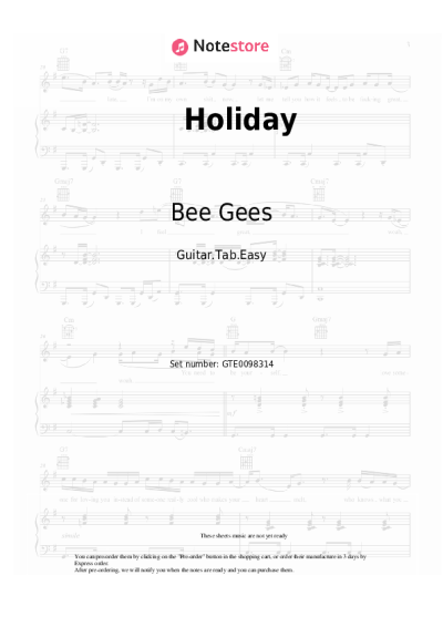 Sheet music, chords Bee Gees - Holiday