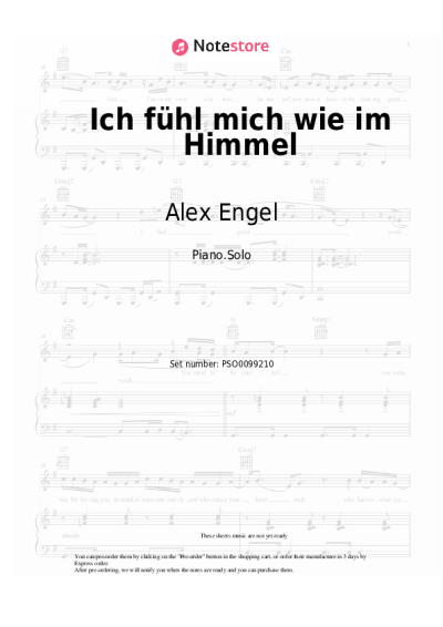 Sheet music, chords Alex Engel, BIANCA - Ich fühl mich wie im Himmel