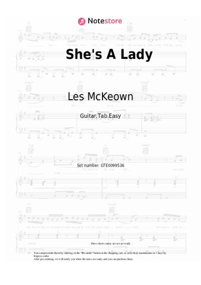 Sheet music, chords Les McKeown - She's A Lady